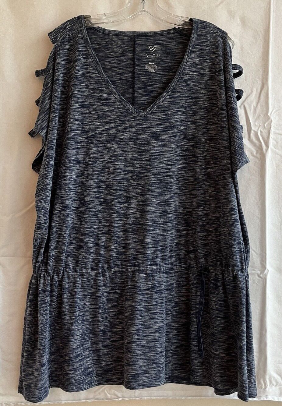 Livi Active blue open shoulder tunic elastic waist band top size 22/24, athletic